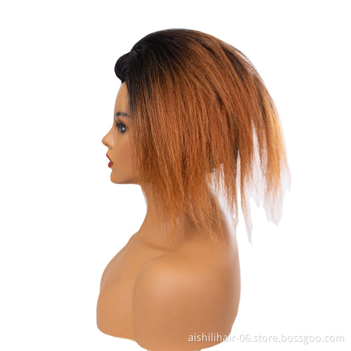 AISHILI Short Synthetic Hair Stright Ombre Black To Golden Brown Fluffy Wigs With Henaband For Women